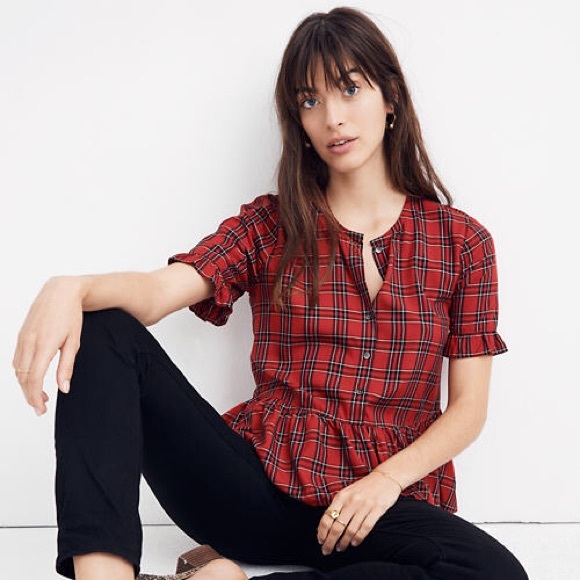 Madewell Tops - Madewell Studio Ruffle-Hem Top in Clanton Plaid